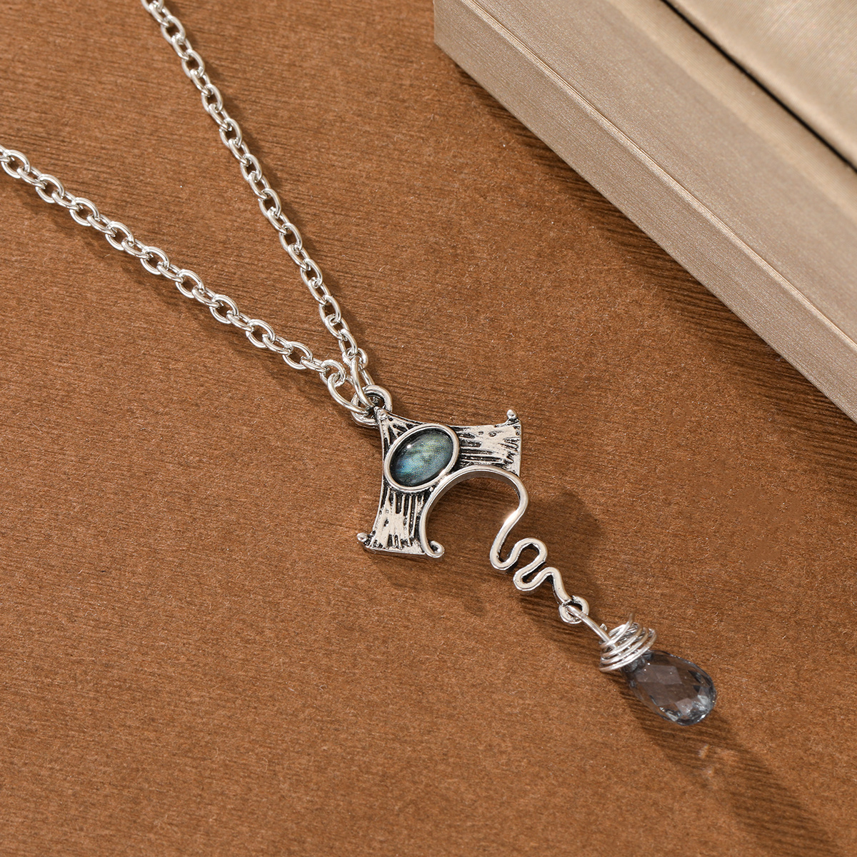 Women's Vintage Distressed Rune Spiral Curve Long Pendant Necklace